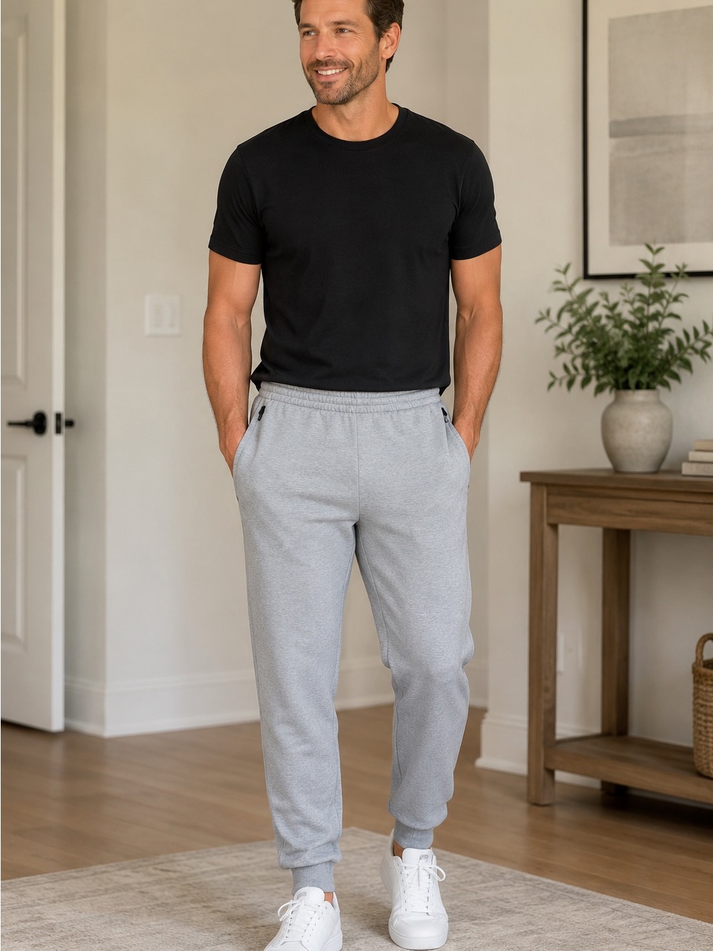 Sergio Tacchini Light Gray Men's Joggers zipper pockets athletic sporty lounge